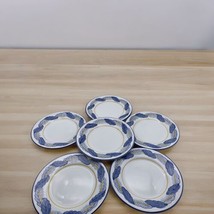 Set of 6 Jilly Walsh for Mariposa Salad Plates 8&quot; Leaf w/ Blue Trim -Mad... - £63.22 GBP