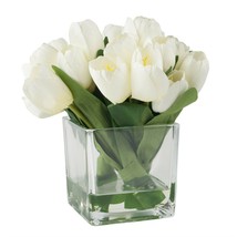 Floral Centerpiece in Glass Vase Tulip Flowers 9 Inch High Faux Water - £40.08 GBP