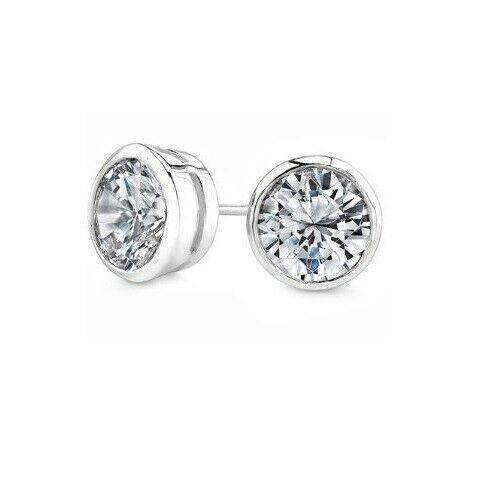Round Cut Clear CZ Bezel Basket Set Sterling Silver Unisex Stud Earrings - $9.49+