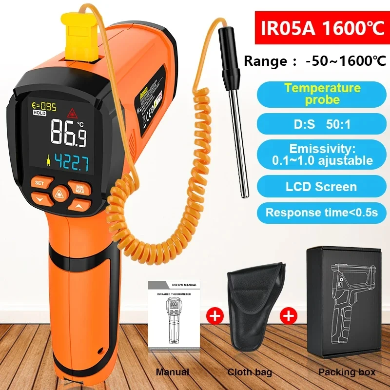 Non-contact Infrared Thermometer -40Â°C~1600Â°C High Temperature Meter with K-ty - £18.69 GBP