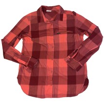 Columbia Pink Red Plaid Cotton Blend Long Sleeve Button Up Womens Large - £14.94 GBP