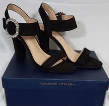 Adrienne Vittadini Women&#39;s Suede AV-Geno Rhinestone Buckle Heels Black Sz 8M - £27.63 GBP