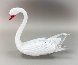 Marcolin Sweden Signed FM Ronneby Art Glass White Swan Bird Figurine Red Beak 8&quot; - £183.01 GBP