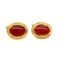 Vintage Singed 12k Gold Filled Wells Oval Red Carnelian Stone Suit Cuffl... - £43.14 GBP