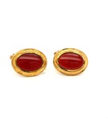 Vintage Singed 12k Gold Filled Wells Oval Red Carnelian Stone Suit Cuffl... - £43.02 GBP