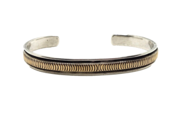 Vintage Native American Navajo B Morgan Sterling Silver &amp; 14k Gold Cuff Bracelet - £306.24 GBP