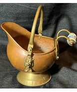 Small Vintage Copper Brass &amp; Pottery Fireplace Coal Scuttle Bucket Plant... - $65.95 CAD