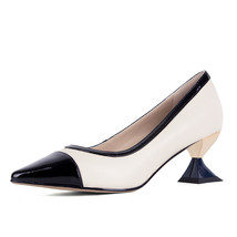 Women&#39;s Shoes Elegant Genuine Leather Patchwork Pumps Mixed Colors Glass Heel Al - £96.54 GBP
