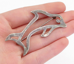 925 Sterling Silver - Vintage Dark Tone Dolphin Outline Brooch Pin - BP1719 - £27.80 GBP
