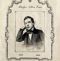 1940 Stephen Foster Portrait Art Print Ephemera 1826-1864 Antique DWN10A - $19.99