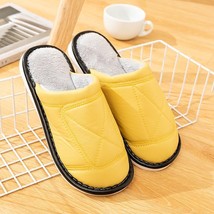 PU Waterproof Slippers Women Men Winter Plush Keep Warm Flat Home Shoes Woman So - £21.79 GBP