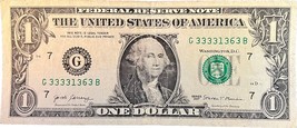 $1 One Dollar Bill G 33331363 B trinary 6oak fancy serial - £22.30 GBP