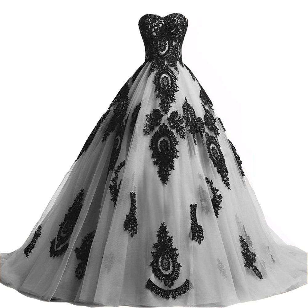 Plus Size Long Ball Gown Black Lace Gothic Corset Prom Evening Dresses Silver US