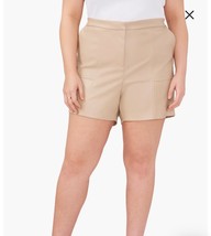 Halogen Women&#39;s Tan Faux Leather High Waisted Shorts Pockets M NWOT - $28.04