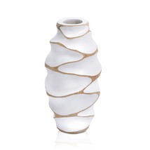 Modern Elegance Concaving White Painted Mango Tree Wood Carved Vase - $25.04