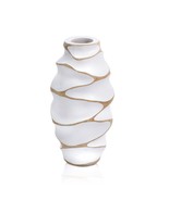 Modern Elegance Concaving White Painted Mango Tree Wood Carved Vase - £19.69 GBP