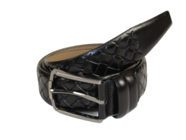 Men Black Genuine Leather Belt PIERO ROSSI Turkey Soft Full Grain #Black Woven image 5
