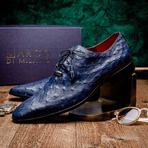 Criss Genuine Ostrich Quill Classic Dress Oxford Shoes Navy image 9