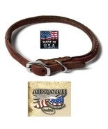 USA MADE ROLLED LATIGO BROWN LEATHER &amp; NICKEL 12&quot; DOG COLLAR ROUND Heavy... - €16,27 EUR