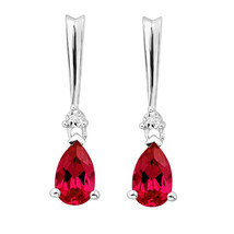 2 1/3 Ct Simulated Ruby Teardrop Earrings with CZ 14K White Gold Sterling Silver - £20.91 GBP