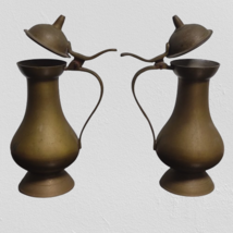 Pair of Vintage Brass Pitcher Cruet with Handle and Lid for Oil Water Wine - £43.68 GBP