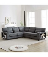 L-Shaped Corduroy Modular 5-Seat Sectional Sofa w/ Storage &amp; Cupholder - $1,518.53 CAD