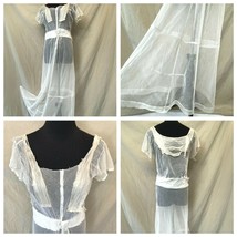 Antique Victorian Negligee Lingerie size S M White Sheer Mesh See Throug... - $54.95