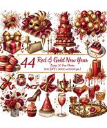 Red and Gold New Year Clipart | Luxury Watercolor PNG Bundle (Digital Do... - $3.60