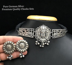 Indian Silver Oxidised Tone German Silver Hasli Choker Necklace Jewelry Kasu Set - £44.55 GBP