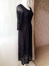Black Crop Sleeve Stretch Long Lace dress Women Custom Plus Size Lace Dress image 8
