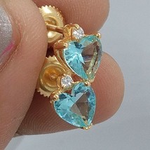 2 Ct Heart Simulated Aquamarine &amp; CZ Yellow Gold Plated Solitaire Stud Earrings - $37.39