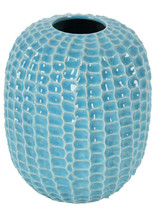 Blue Ceramic Honeycomb Design Vase 6.5x6.5x8&quot; - £37.97 GBP