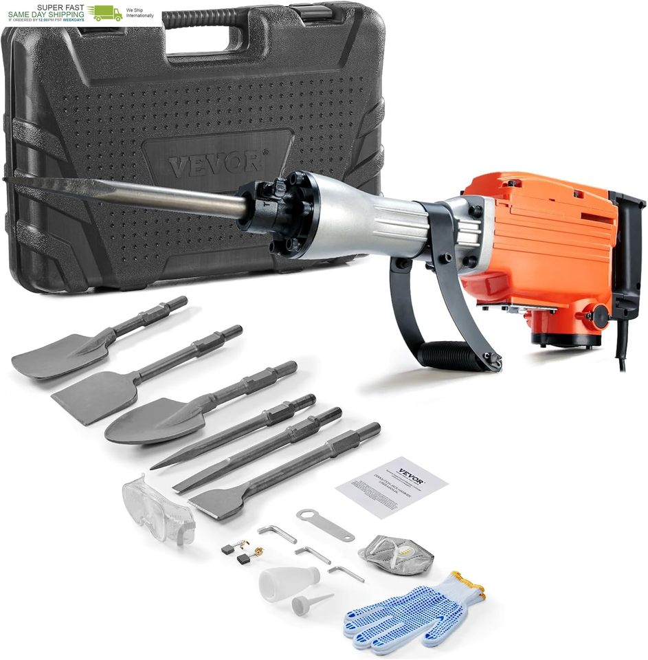 MAX 2200W Electric Jackhammer Heavy Duty, 1350 BPM Concrete Breaker 6Pcs... - $315.10