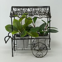 Vintage Small Metal Planter Cart Garden Cottage Weathered Finish Holds 4 in Pots - £17.86 GBP