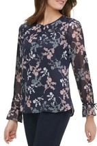 Tommy Hilfiger Womens Long Sleeve Floral Woven Blouse Top Black Multi Si... - £22.00 GBP