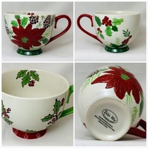 Dutch Wax Footed Cup Coastline Imports Hand Painted Poinsettia Holly Berries - £17.13 GBP