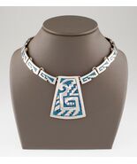 Sterling Silver Mexico Turquoise Chip Inlay Chain Necklace Gorgeous - €566,62 EUR