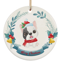 Cute French Bulldog Dog Lover Merry Christmas Wreath Ornament Gifts Tree Decor - £11.83 GBP