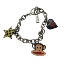 Vintage Paul Frank Charm Bracelet Enamel Monkey Heart Spell out logo - £34.81 GBP