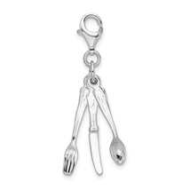 Sterling Silver Cutlery Lobster Clasp Charm Pendant Jewelry 35mm x 6mm - £13.71 GBP
