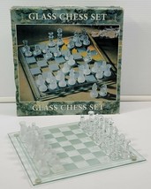 *N) Glass Chess Set and Board with Clear &amp; Frosted Game Pieces 10&quot; x 10&quot; - £15.49 GBP