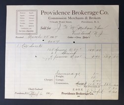 1914 Providence Brokerage Co Invoice Billhead Providence RI Vineland NJ - £19.98 GBP