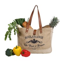 Myra Market Bag Wholesome Organic Jute Fabric Leather Adjust Strap 16x13 French - £42.03 GBP