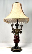Blackamoor Carved Lamp polychrome wood Electrified Figure Statue W/SHADE 26&quot; - £276.97 GBP