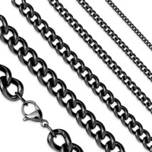 Black Curb Chain Stainless Steel 15-20-inch 3mm Wide Mens Womens Necklace - £11.76 GBP