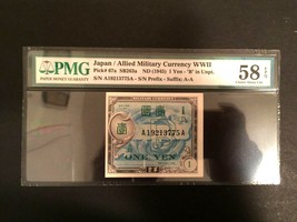 Japan - Allied Military WWII Currency 1 Yen 1945- PMG UNC EPQ  - WWII Ar... - £98.32 GBP