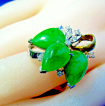 Earth mined Jade Antique Diamond Ring Unique Art Deco Solid 14k Gold Setting - £2,647.98 GBP