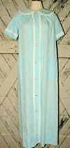 Vintage Womens Baby Blue Long Nightgown Robe With Velvet Vine Floral &amp; Lace  - £19.72 GBP