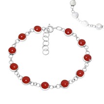 2 In 1 Reconstructed Red Coral and White Shell Sterling Silver Tennis Bracelet - £20.81 GBP