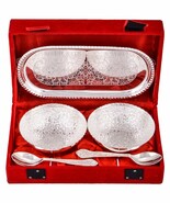 Rastogi Handicrafts Silver Plated round Shaped Bowl and Tray Set Dry Fru... - $33.57 CAD